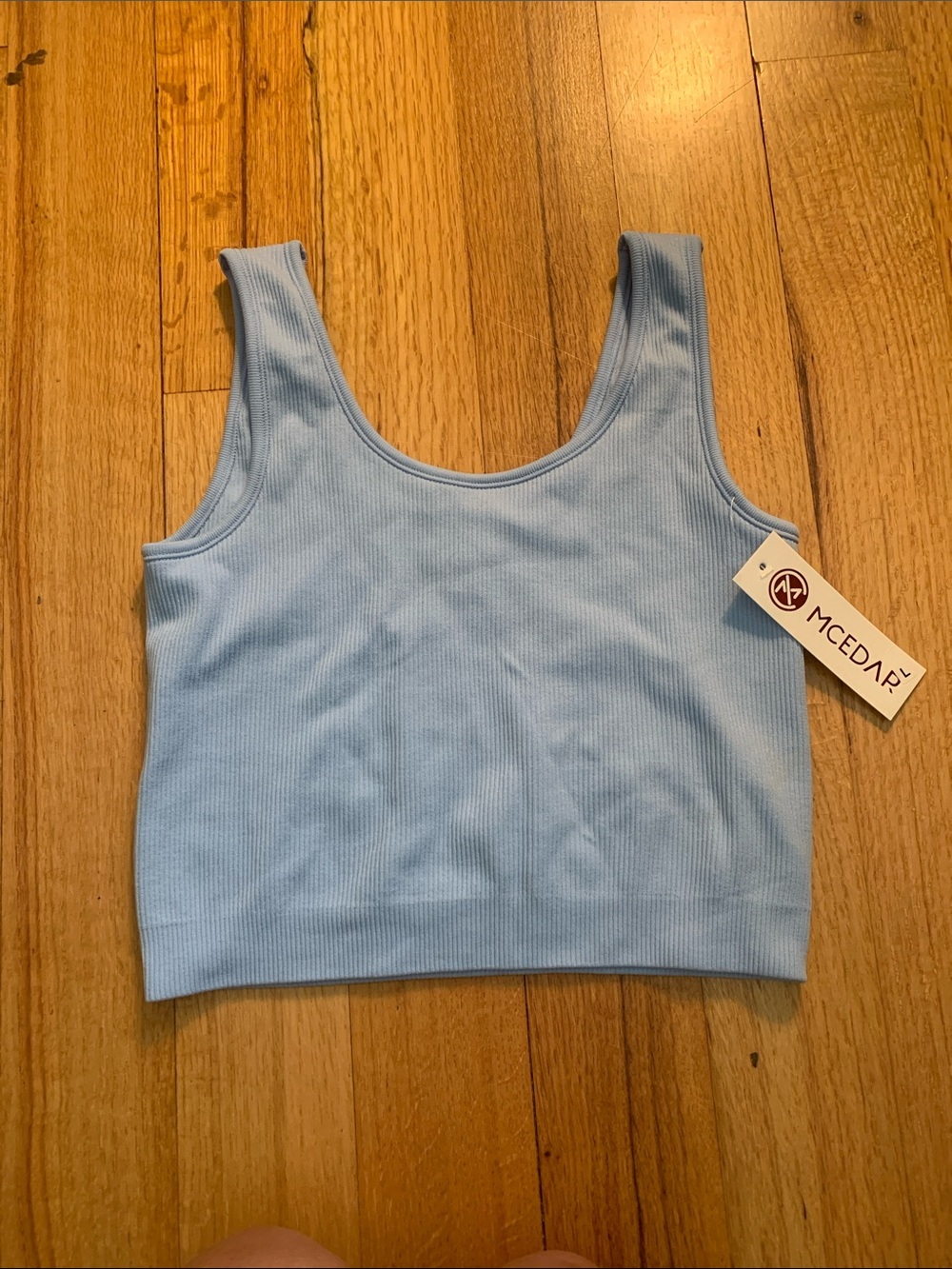 Ribbed Crop Sports Bra - Light Blue